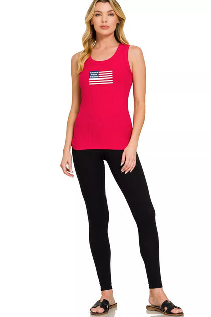 TRUEDAMES Ribbed American Flag Tank Top Red Large 4