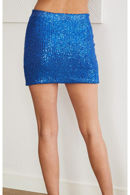 Cason Couture The Lake Sequin Mini Skirt Blue Large 4
