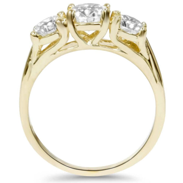 Pompeii3 Three Stone Diamond Engagement Ring Yellow Gold US 7 3
