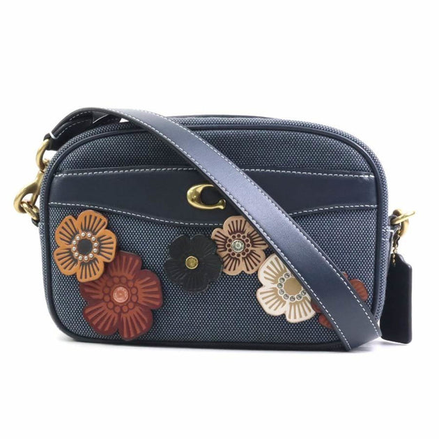 Coach Canvas Leather Shoulder Bag Navy Small 2