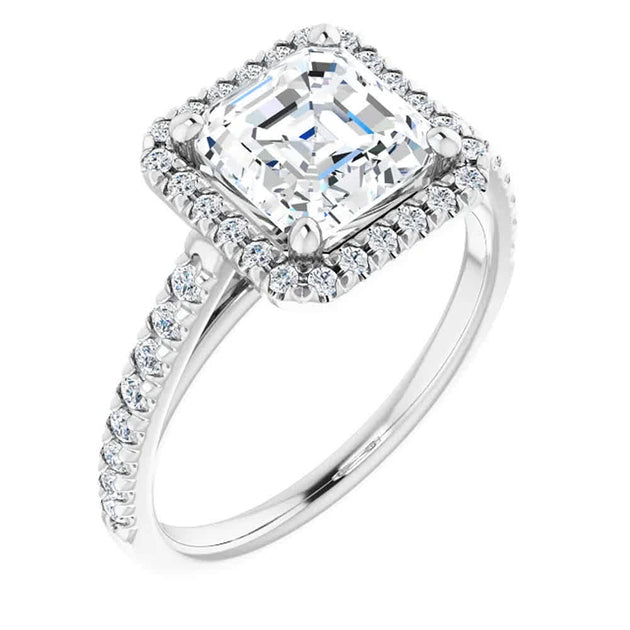 Pompeii3 Asscher Cut Moissanite Diamond Halo Engagement Ring Multi US 6.5 4