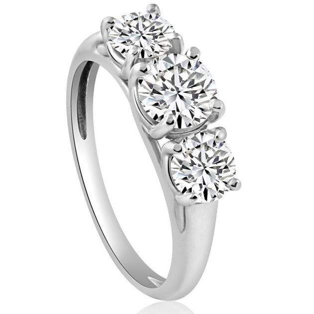 Pompeii3 Three Stone Diamond Engagement Ring 10K White Gold US 5 3