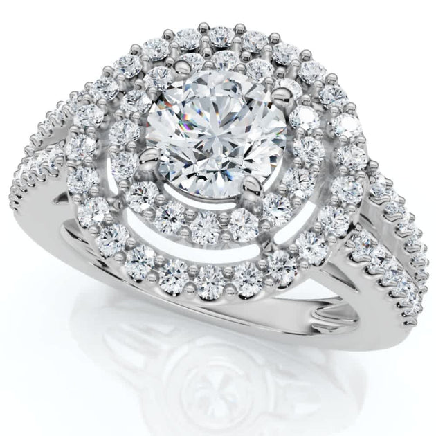 Pompeii3 Double Halo Diamond Engagement Ring 14k Gold US 5.5 6