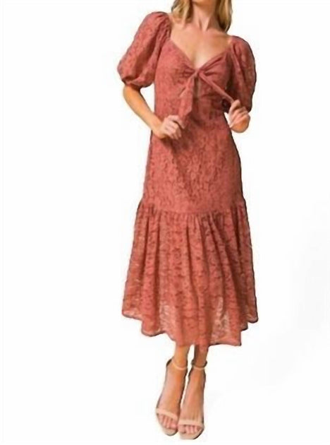 Flying Tomato Spitzenkleid mit Puffärmeln Midi Pink Large 2