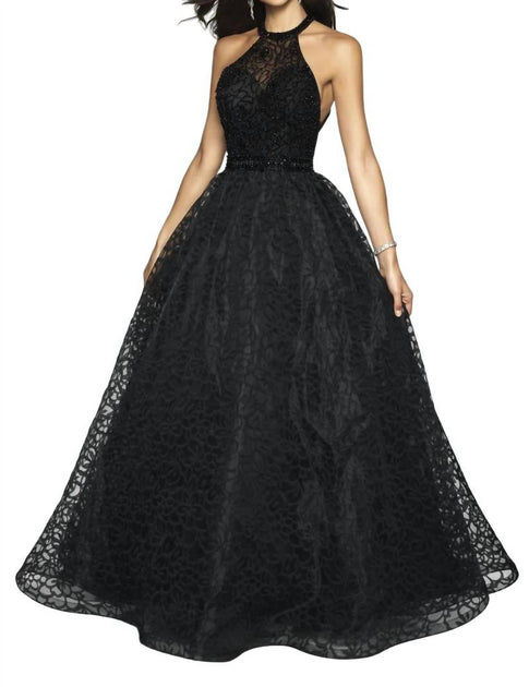 Blush Prom Patterned Organza Halter Ballgown Black US 8 2