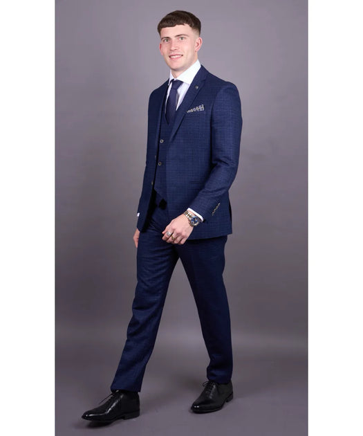 Robert Simon 3 Piece Suit Plaid Slim Fit Blue US 34 Regular 3