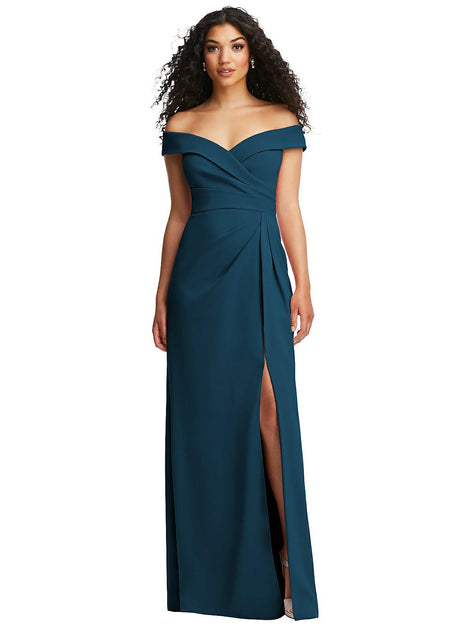 After Six Cuffed Off-the-Shoulder Pleated Faux Wrap Maxi Dress Black US 2 2