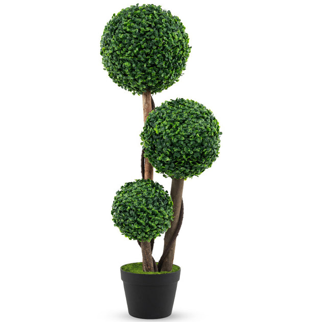 Hivvago Artificial Boxwood Topiary Tree Green 36in 2