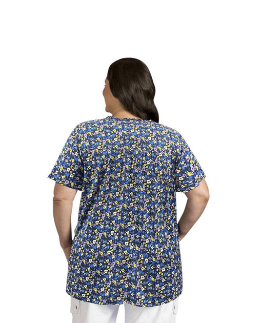 On The Plus Side Printed Short Sleeve Ruffle And Tie Top Blue 8XL 3
