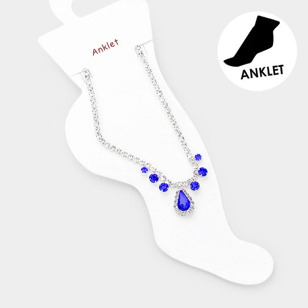FASHNZFAB Teardrop Stone Accented Anklet Silver 5