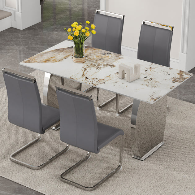 Streamdale Pandora Stone Dining Table Set Gray 2
