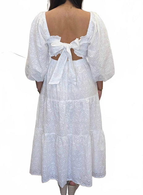 Karlie Eyelit Bow Back Maxi Dress White Large 3