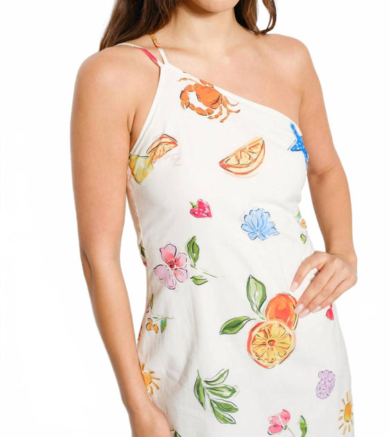 Pretty Garage Costa One Shoulder Mini Dress Ivory Multi Small 4