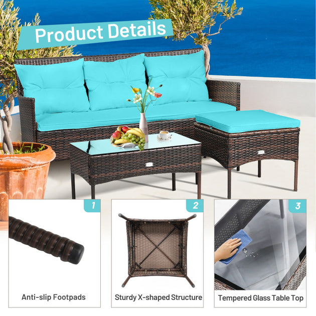 Hivvago 3 Piece Patio Sectional Set Turquoise 7