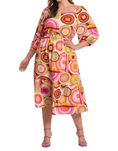 Donna Morgan Abstract Print 3/4 Arm Midi Kleid Multi US 8 3