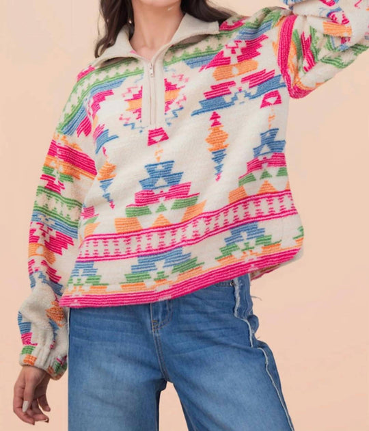 Very J Aztec Fleece Pullover Multi Small 2