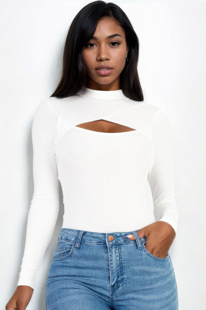 TRUEDAMES Front Cutout Long Sleeve Bodysuit Multi Large 3