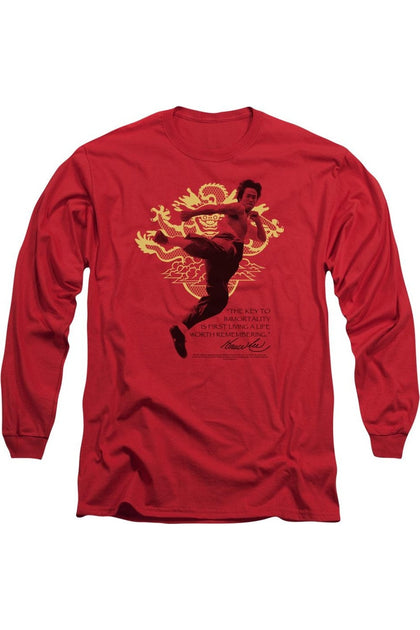 Gildan Bruce Lee Immortal Dragon Long Sleeve T-Shirt Red Large 2
