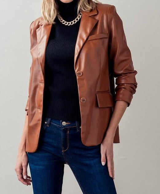LOVE TREE Lapel Neck Single Breasted Blazer Brown Large 2