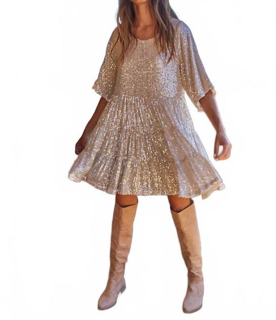 by together sequin babydoll dress By Together Women's Sequin & Lurex Striped Babydoll Mini Dress