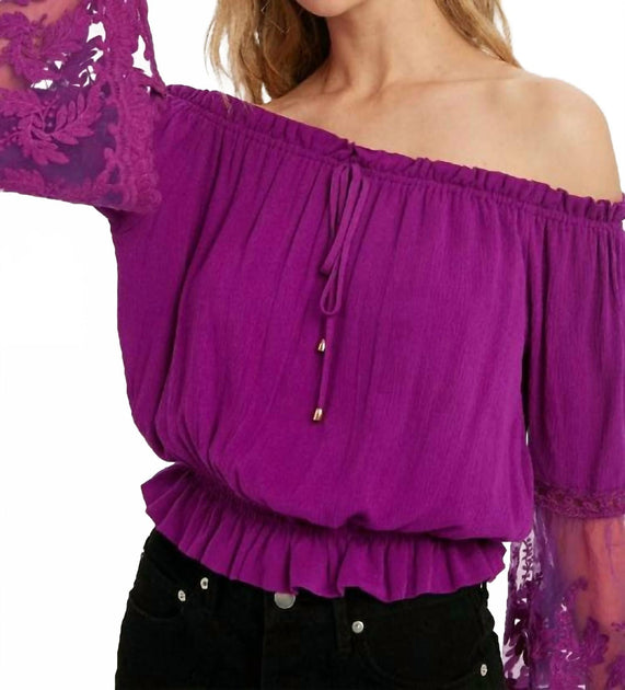 BluIvy Bell Sleeve Off Shoulder Top Pink Medium 3