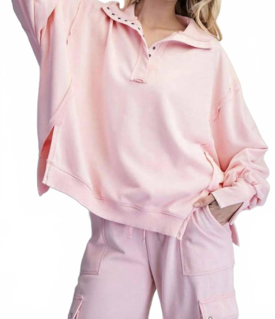 eesome Lucy Washed Long Sleeve Pullover Pink Large 3