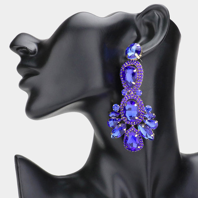 FASHNZFAB Crystal Rhinestone Pave Drop Earrings Multi 8