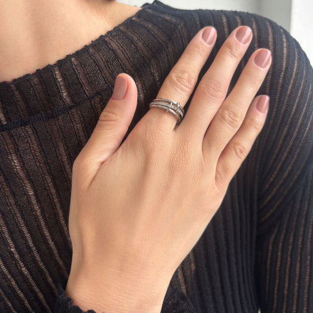 Adornia Connected 3-Piece Ring Stack Silver US 7 3