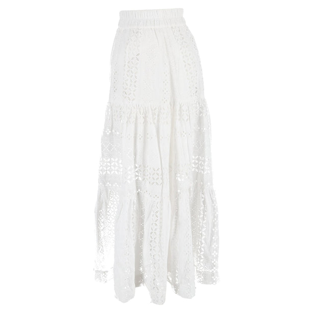 Vilshenko Eyelet Tiered Midi Skirt Blanc UK 2 3