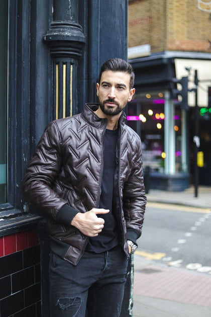 Infinity Taunton Men Quilted Leather Bomber Jacket Black XSmall 2
