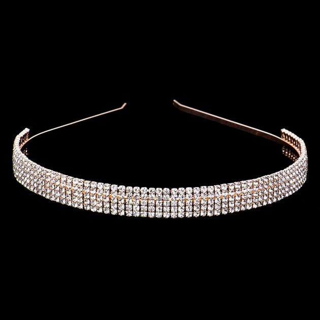 FASHNZFAB 5Rows Rhinestone Headband Gold 4