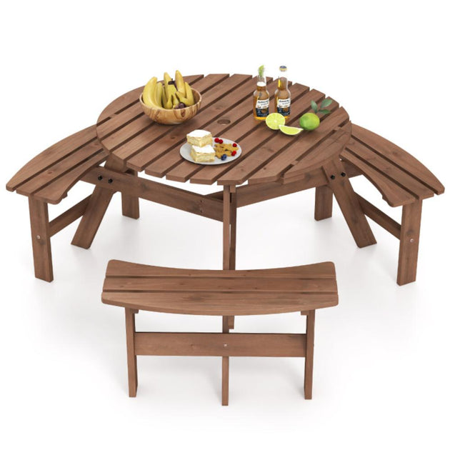Hivvago Round Picnic Table Set Brown 2