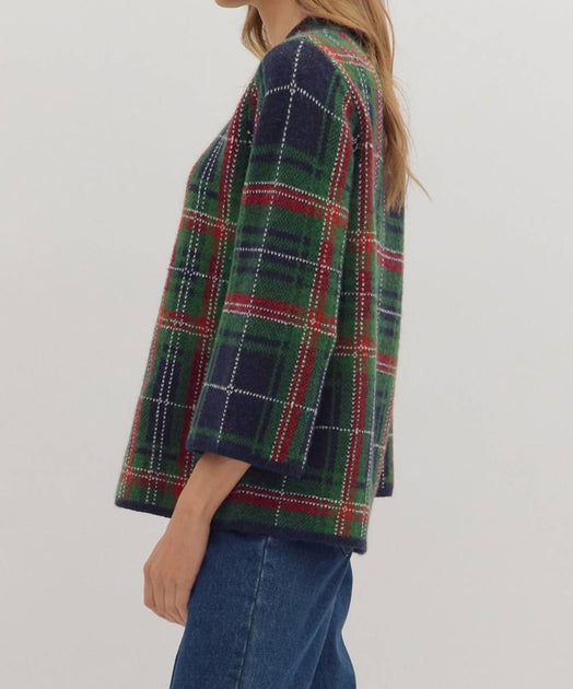 entro Plaid Tunika Pullover Blau Groß 3