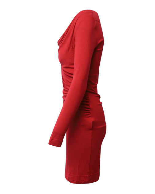 vivienne westwood anglomania red dress Vivienne Westwood Anglomania Draped Long Sleeve Dress In Red Viscose