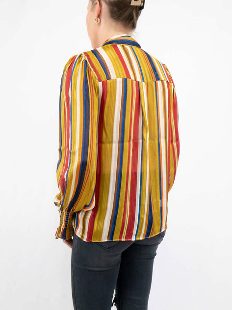 BIG HIT FASHION Stripe Tie Blouse Multi Large 3