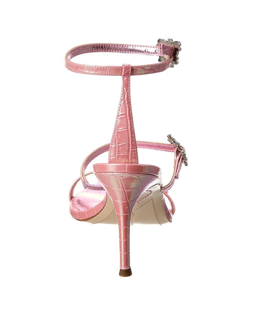 Sophia Webster Grace Mid Croc-Embossed Leather Sandal Pink EU 39 4
