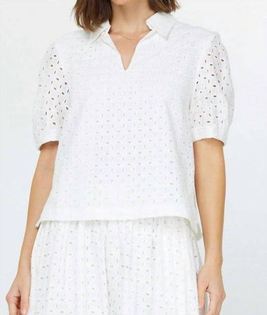 Current Air Eyelet Short Sleeve Blouse White Large 2