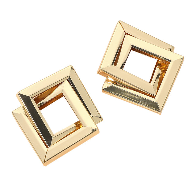FASHNZFAB Sculpted Geometric Open Square Earrings Silver 3