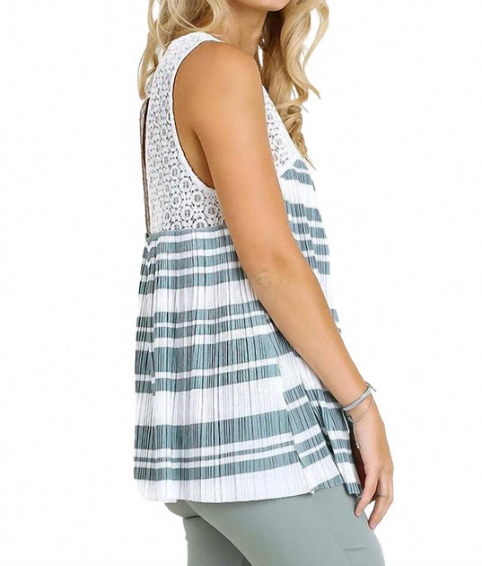 Umgee Lace Striped Babydoll Tank Top White Small 5