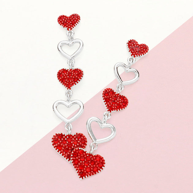 FASHNZFAB Heart Link Dropdown Earrings Red 2