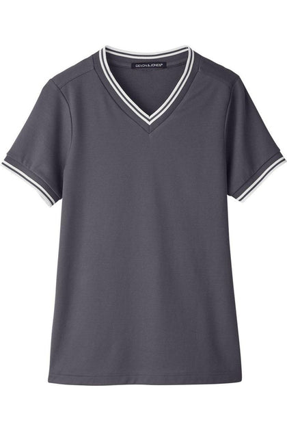 Devon & Jones CrownLux Performance Plaited Tipped V-Neck Shirt Grey XLarge 2