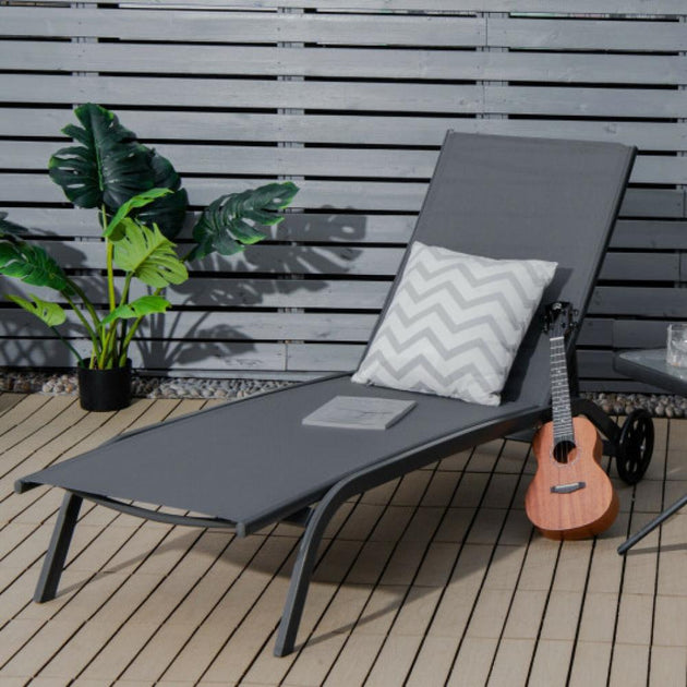 Hivvago Adjustable Outdoor Chaise Recliner Gray 2