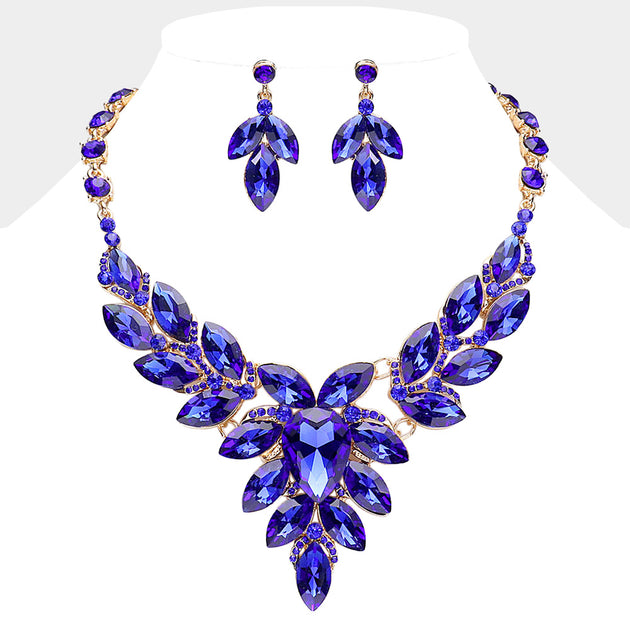 FASHNZFAB Teardrop Center Marquise Stone Cluster Evening Necklace Multi One Size 6