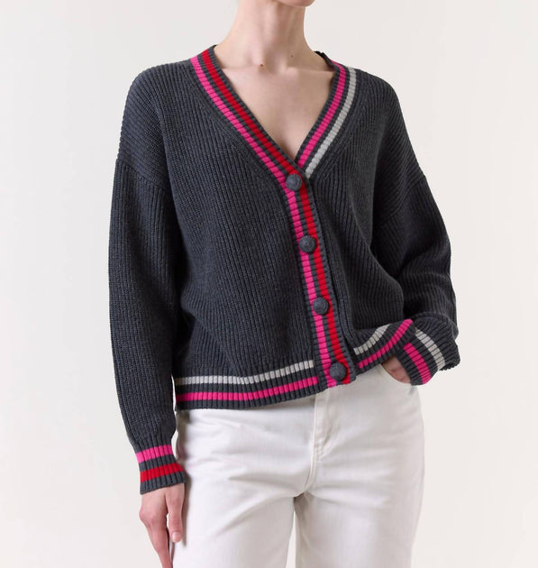 Wispr Vivienne Stripe Trim Cardigan Pink Small 4