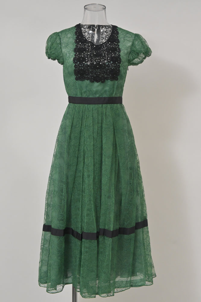 Burberry Prorsum Lace Midi Dress In Green Polyamide
