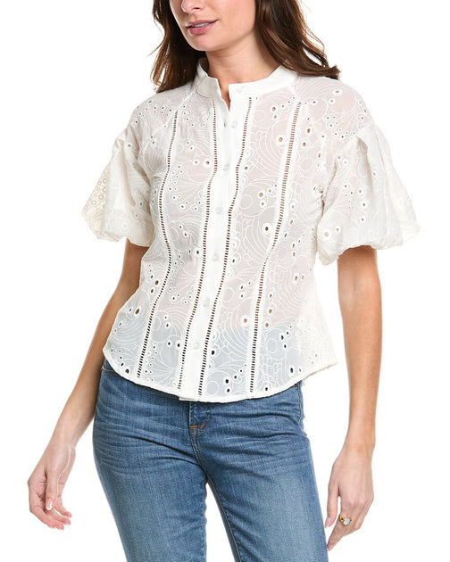 Gracia Eyelet Top White Medium 2