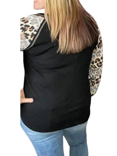 honeyme Leopard Puff Sleeve Top Black XLarge 3