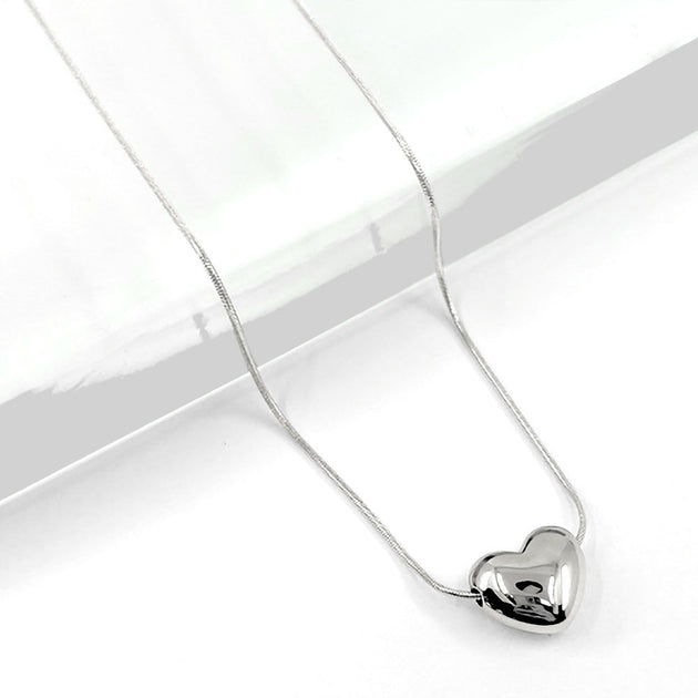FASHNZFAB Puffy Heart Pendant Necklace Silver 3