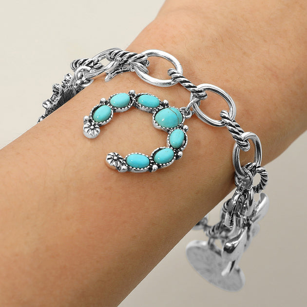 FASHNZFAB Boho Western Charm Bracelet Silver Blue 2