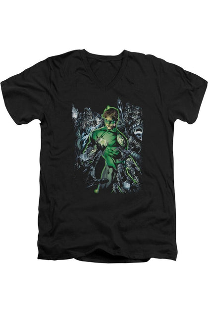 Gildan Green Lantern Surrounded By Death V-Neck T-Shirt Black XL 2